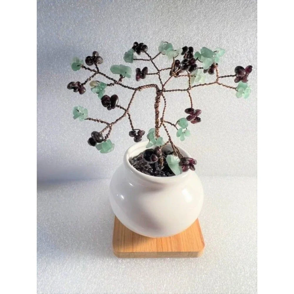 Beautiful Genuine Garnet & Green Aventurine Gemstone Tree